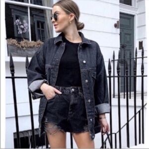 NWT Topshop Line Rip Detail Washed Black Denim Shorts